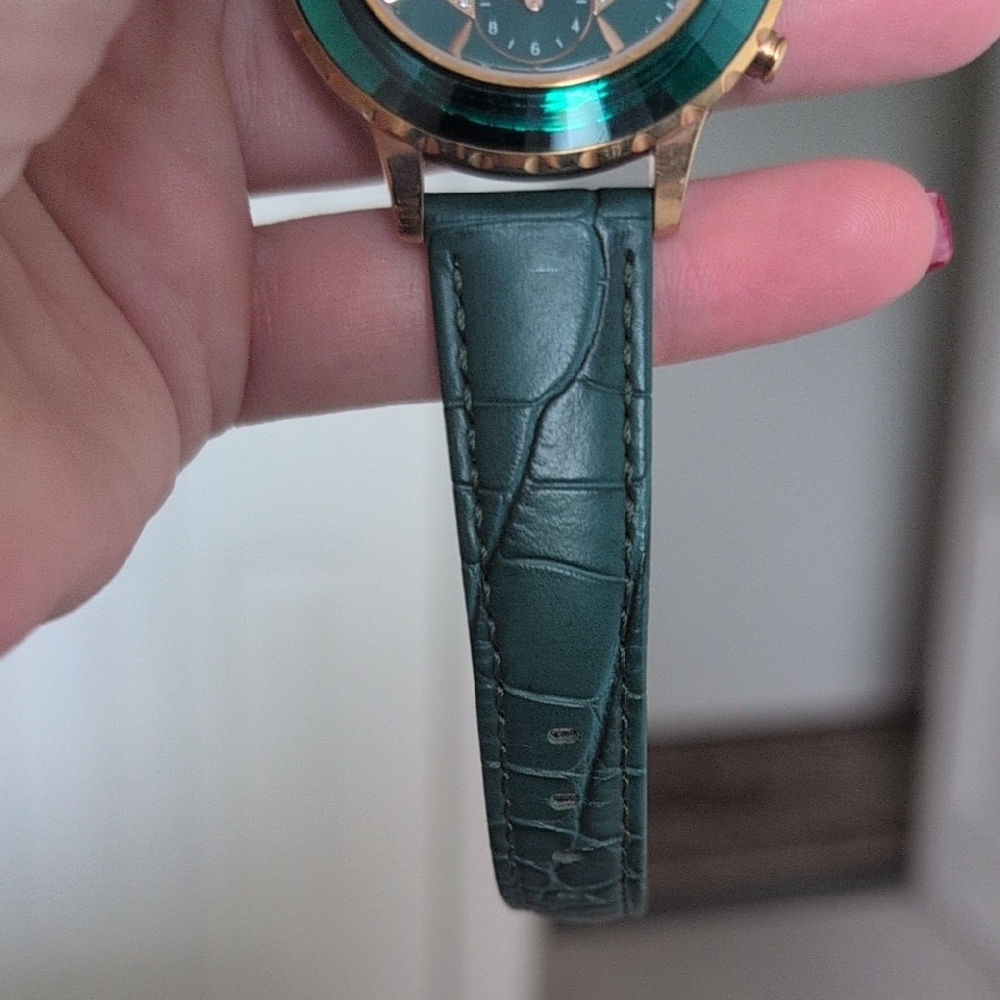 Swarovski Chrono Green Leather Women's Watch - Picture 11 of 12